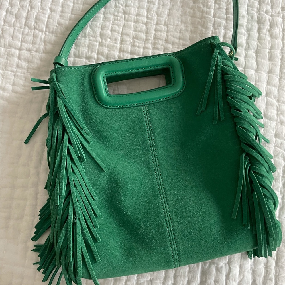 Maje Teal Green Suede Fringe Crossbody Bag - Picture 7 of 7